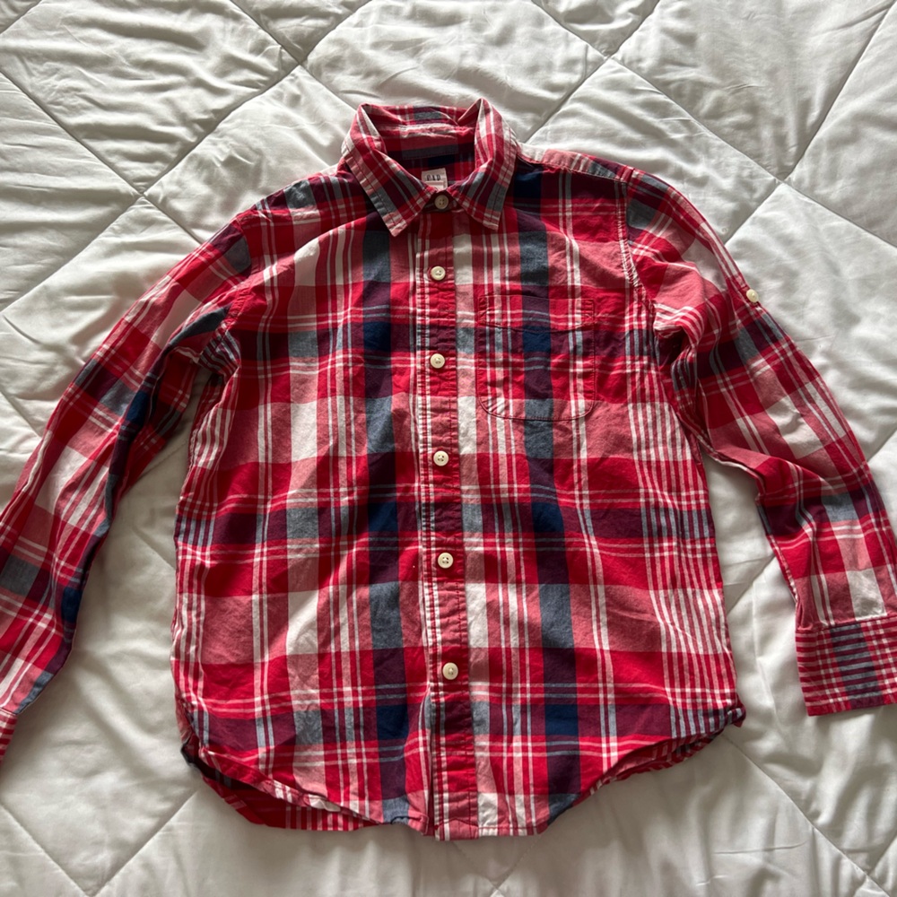 GAP Red Plaid Button Down Shirt for Kids